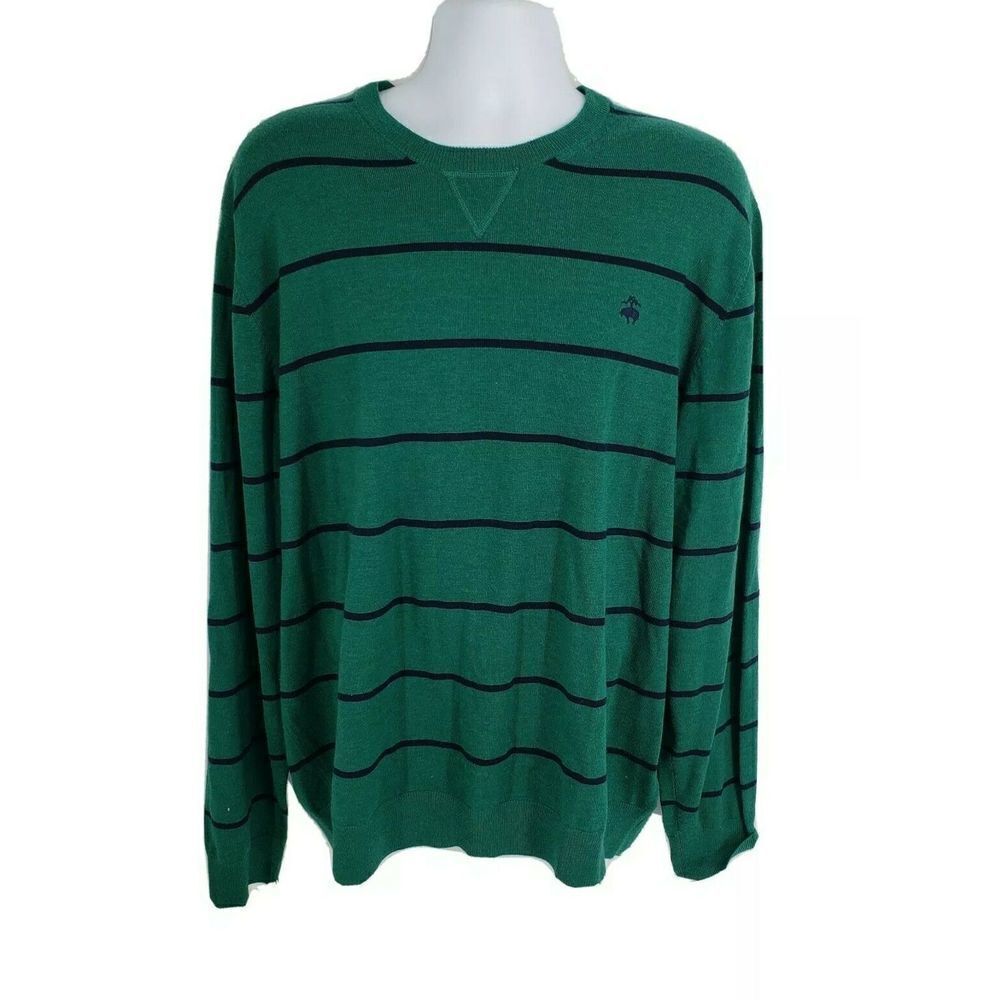 Brooks Brothers 346‎ Mens Extra Fine Merino Wool Green Blue Striped Sweater XXL